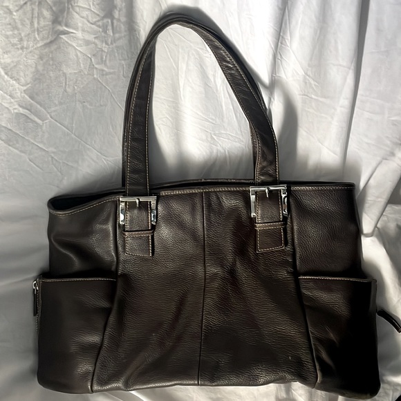 Michael Rome For M. Fine Dark Brown Genuine Leather Two Handle Tote - Picture 2 of 12